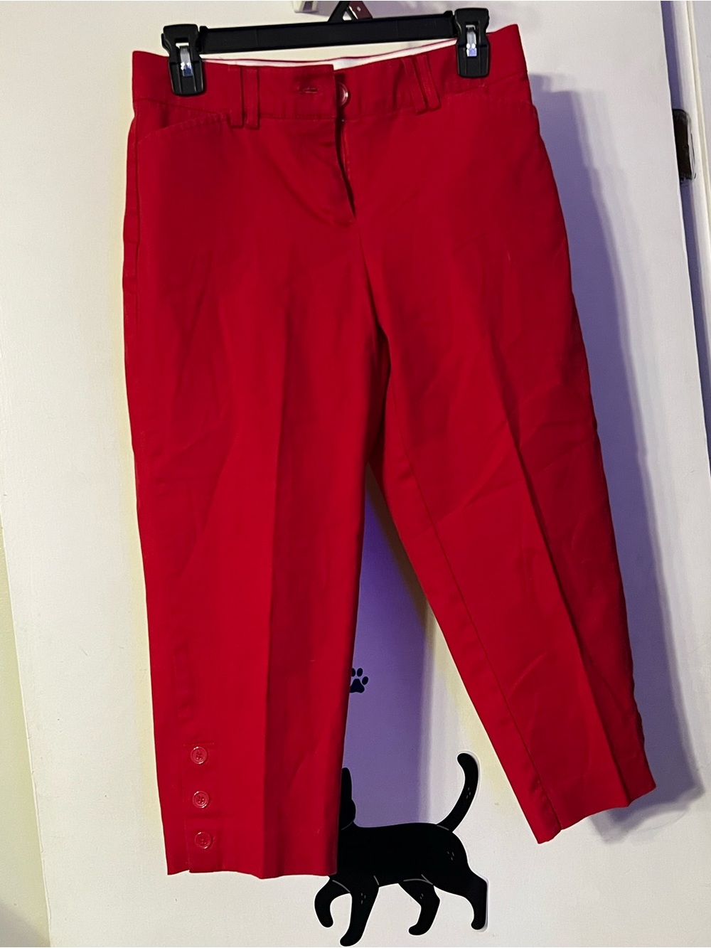 Counterparts Red Crop Dress Pants with Button Hem